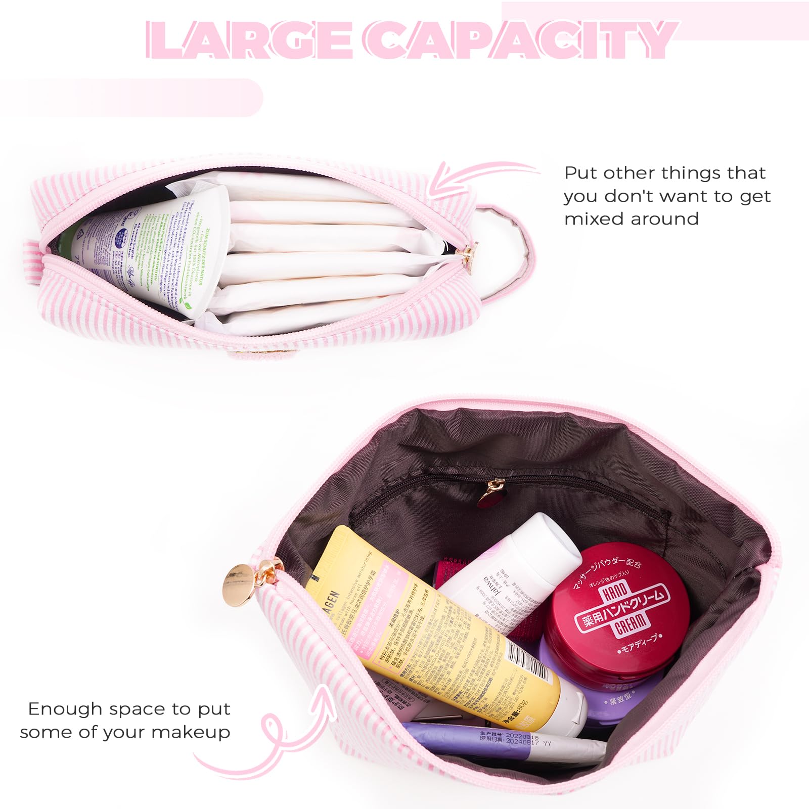 Btffitting initials design makeup bag set offers organized storage for cosmetics and brushes.