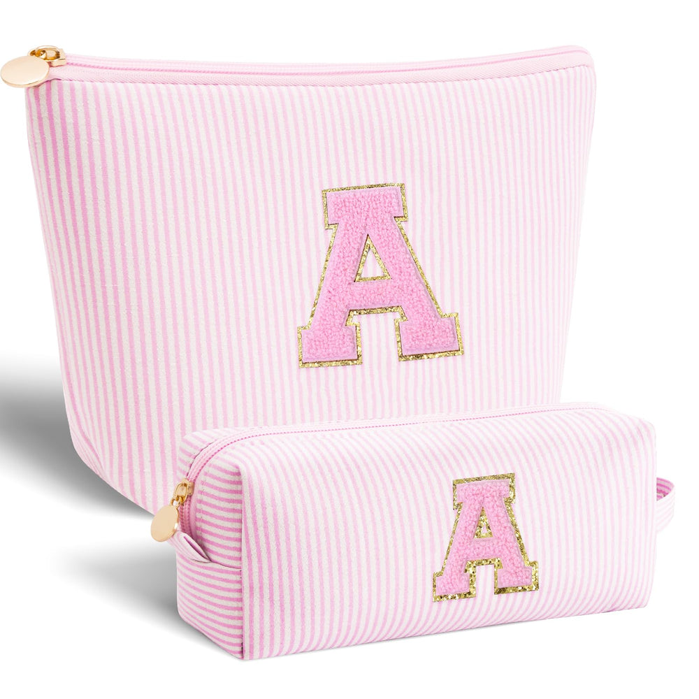 Btffitting makeup bag pink front view shows organized storage for cosmetics on the go.