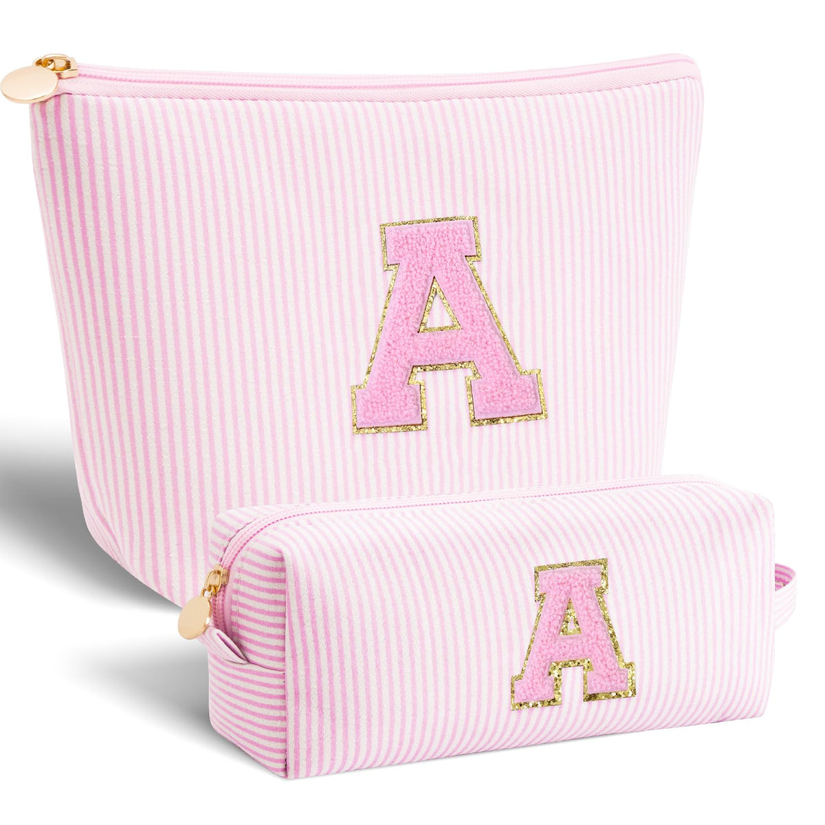 Btffitting makeup bag pink front view shows organized storage for cosmetics on the go.