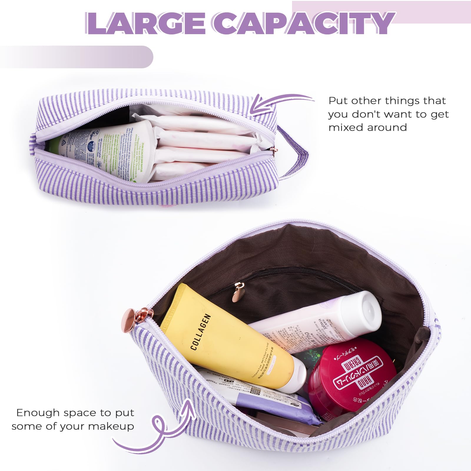 Btffitting makeup bag set lavender color showcases stylish teen gift appeal.
