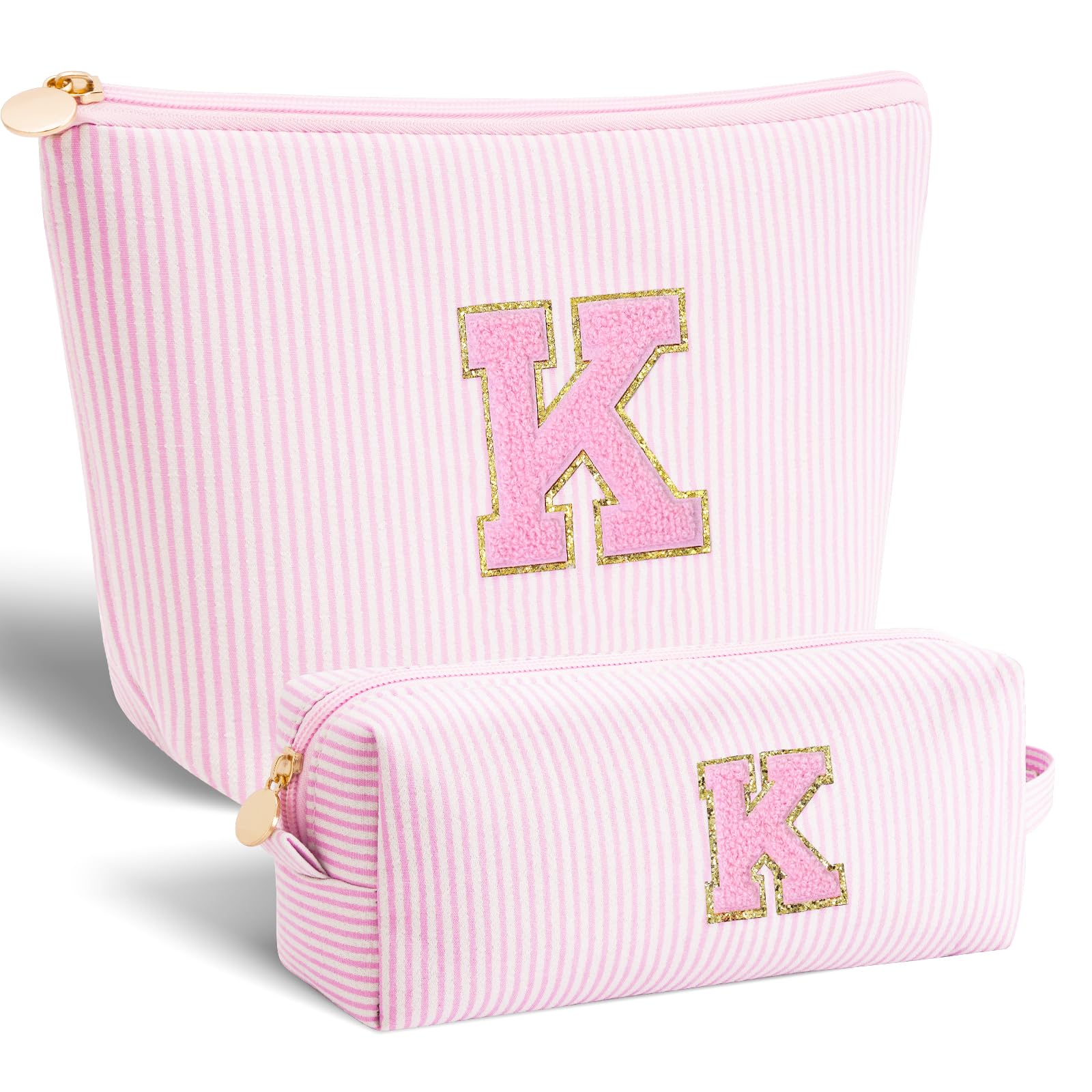 Btffitting monogram cosmetic bag in pink with initials for personalized gifting and travel.