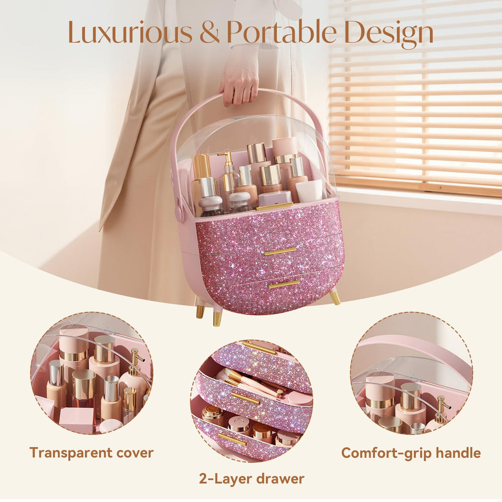 BTGGG Bling makeup organizers travel-ready with secure handle for on-the-go