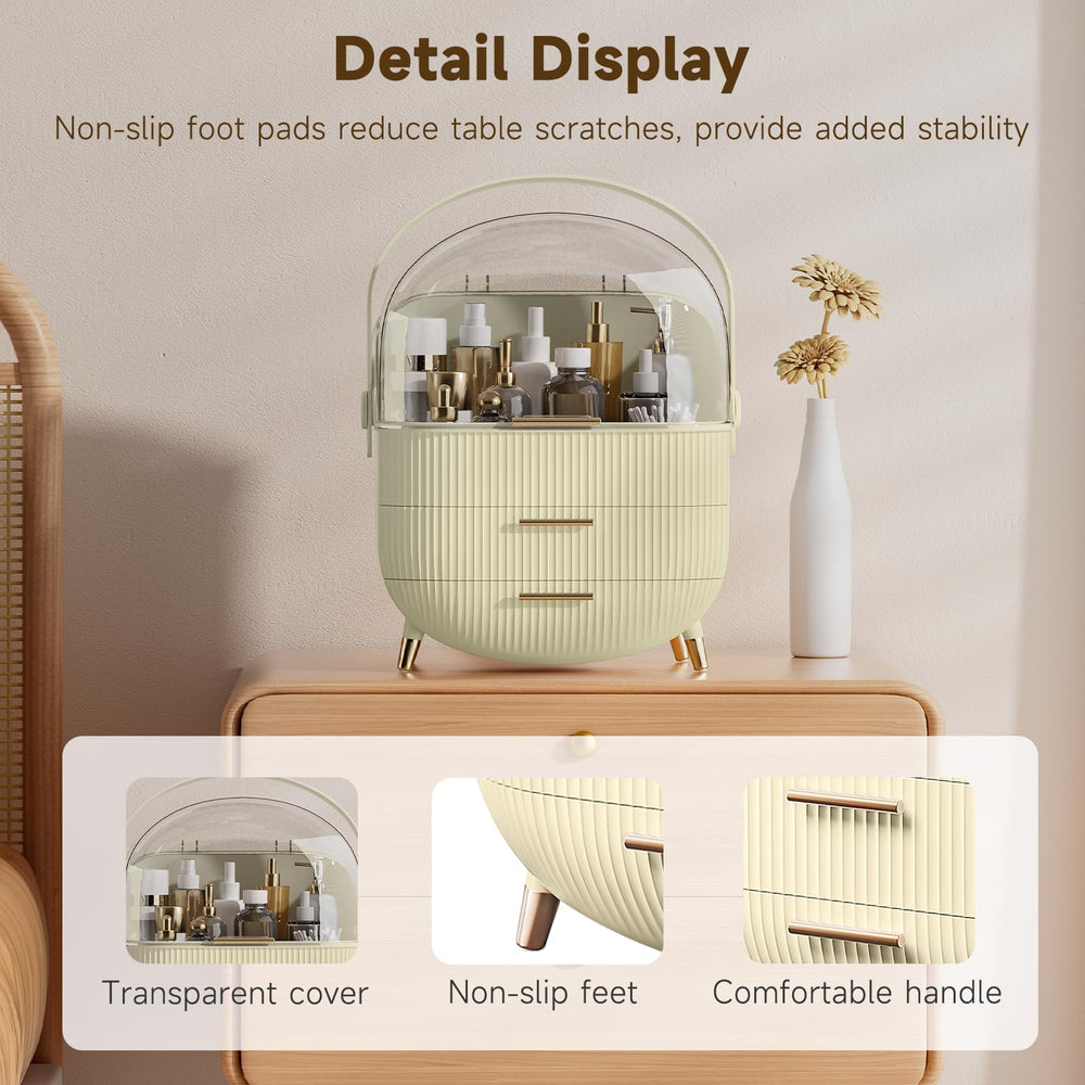 BTGGG maize-yellow makeup organizer adds warm decor while keeping cosmetics organized.