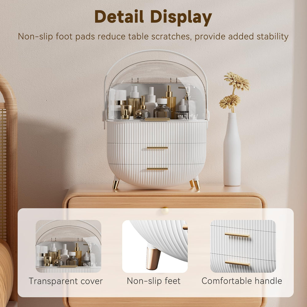 BTGGG makeup organizer anti-slip feet keep it stable on wet counters.