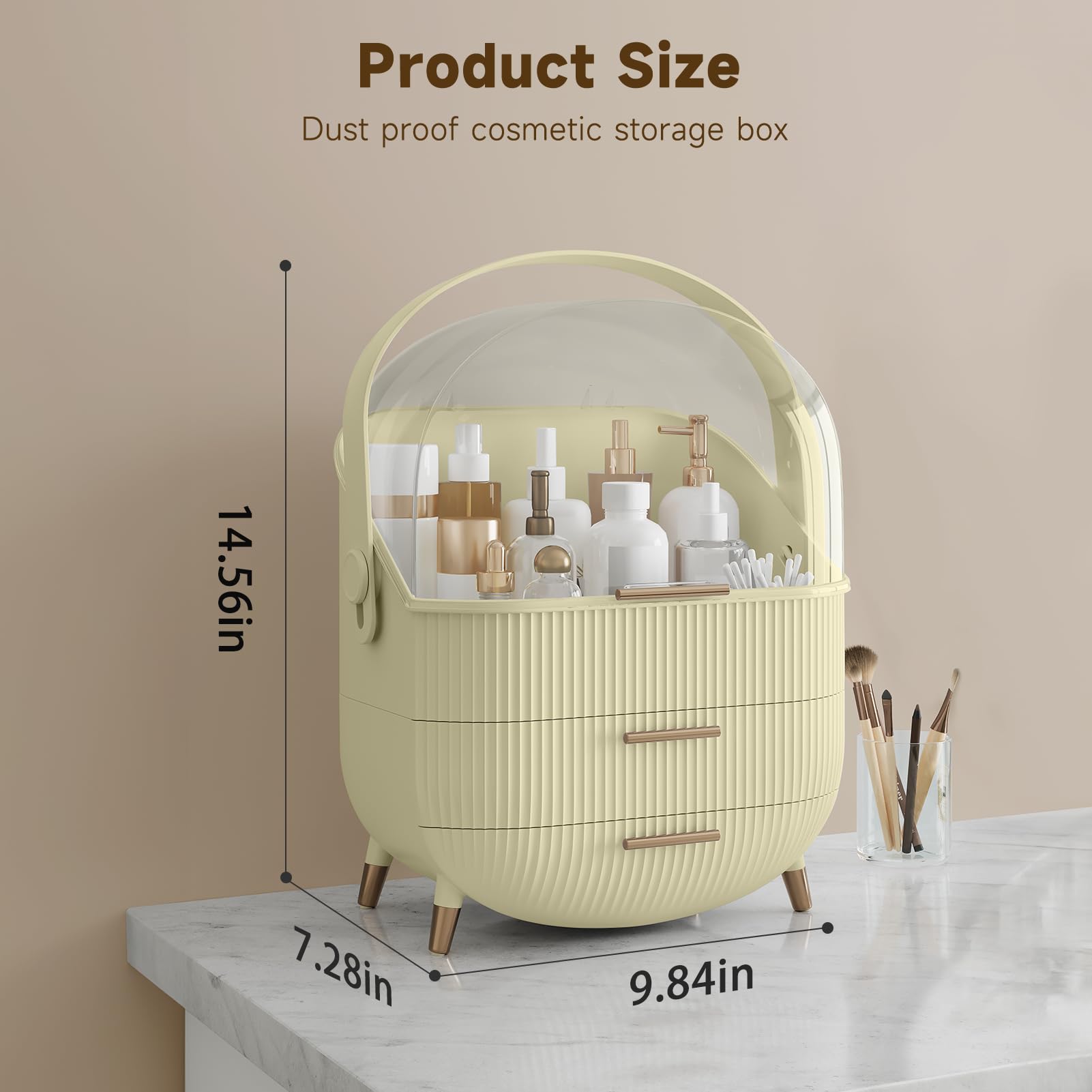 BTGGG makeup organizer with dust-proof cover keeps items visible yet protected.