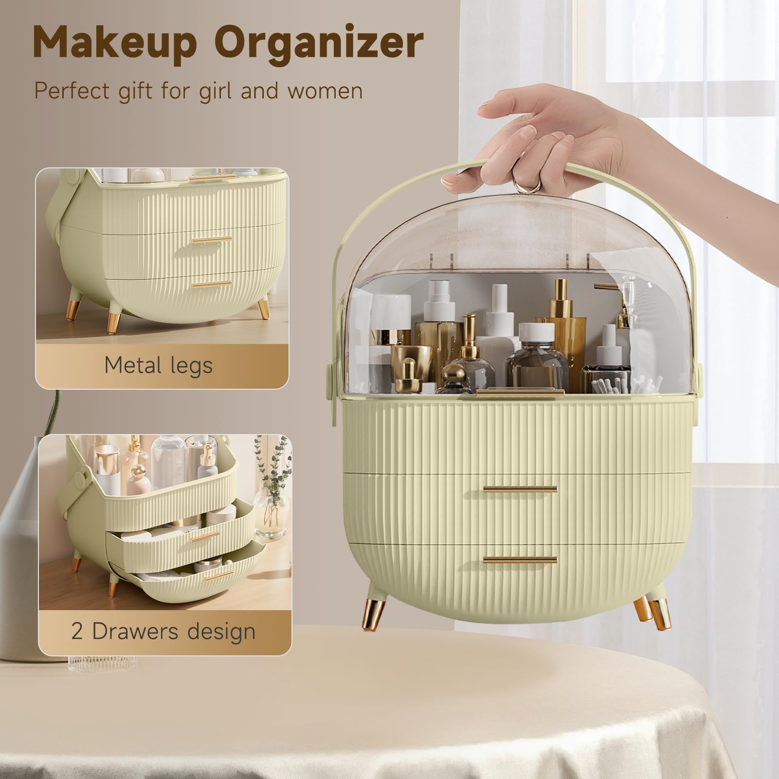 BTGGG makeup organizer portable handle enables secure travel and easy transport.