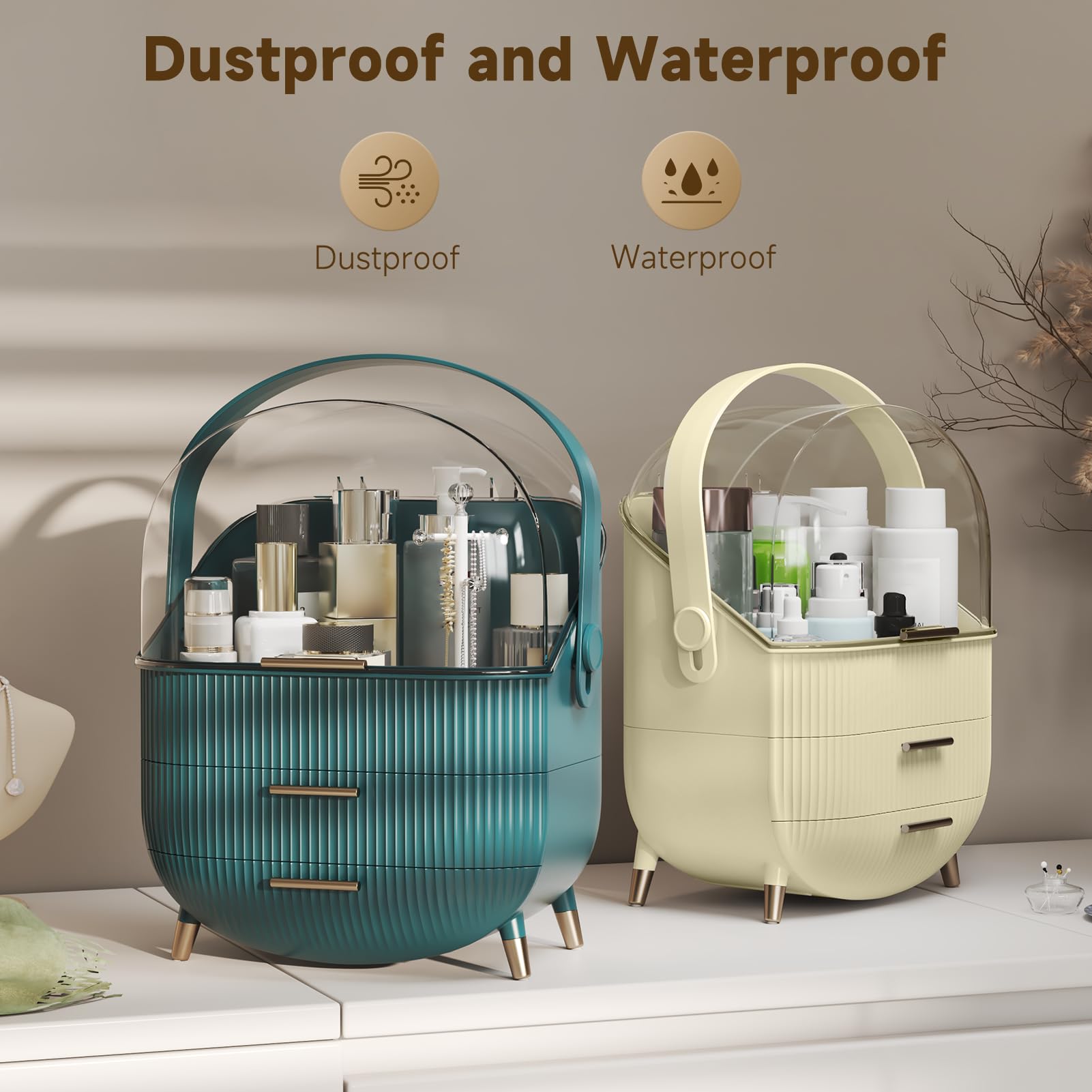 BTGGG makeup organizer transparent lid allows quick viewing and accessible storage.