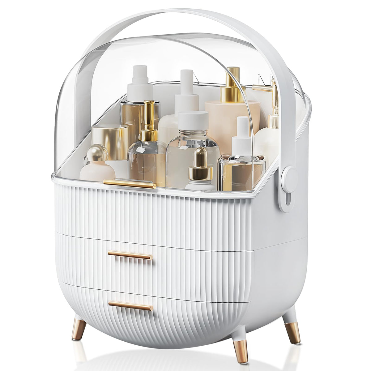 BTGGG makeup organizer vanity drawer closed demonstrates compact cosmetic storage.