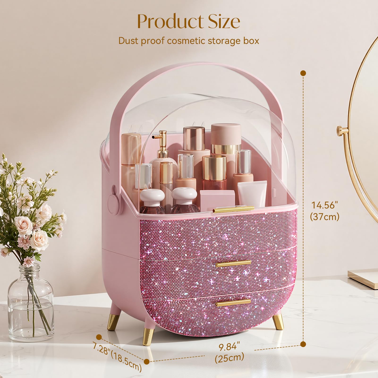 BTGGG Pink Diamond display case crystal detail highlights cosmetics beautifully