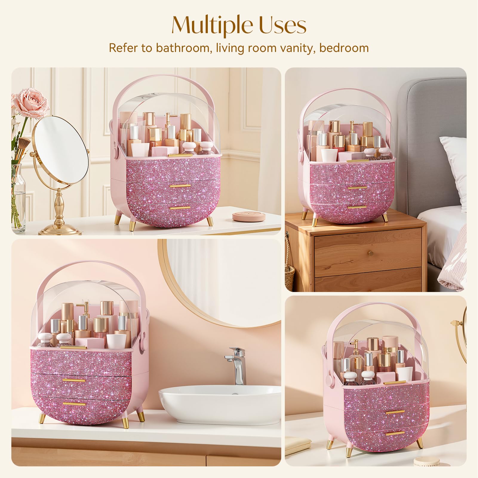 BTGGG Pink Diamond sparkle accents catch light for a glamorous vanity