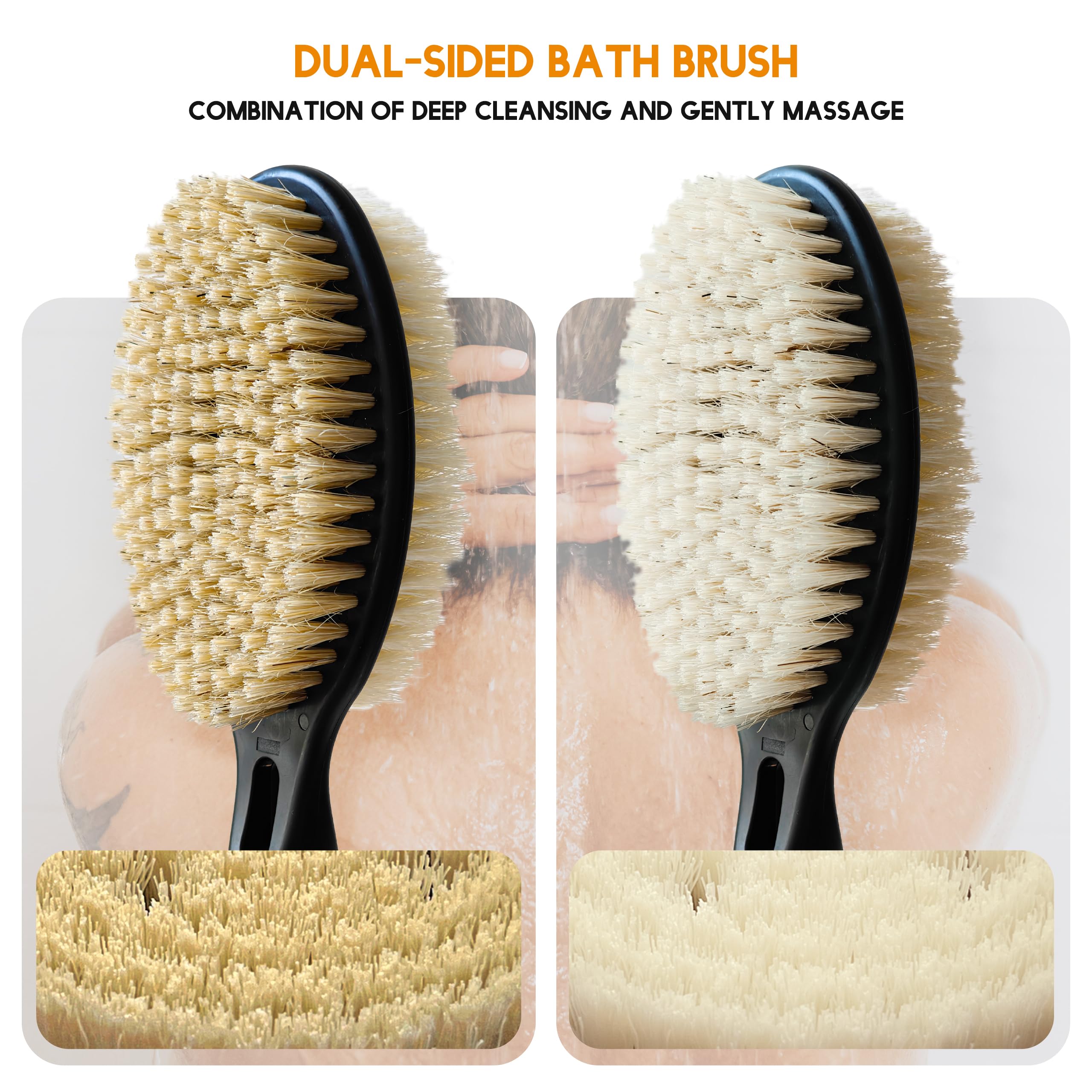 BTideas back scrubber dual-sided-soft-bristles for gentle cleansing.