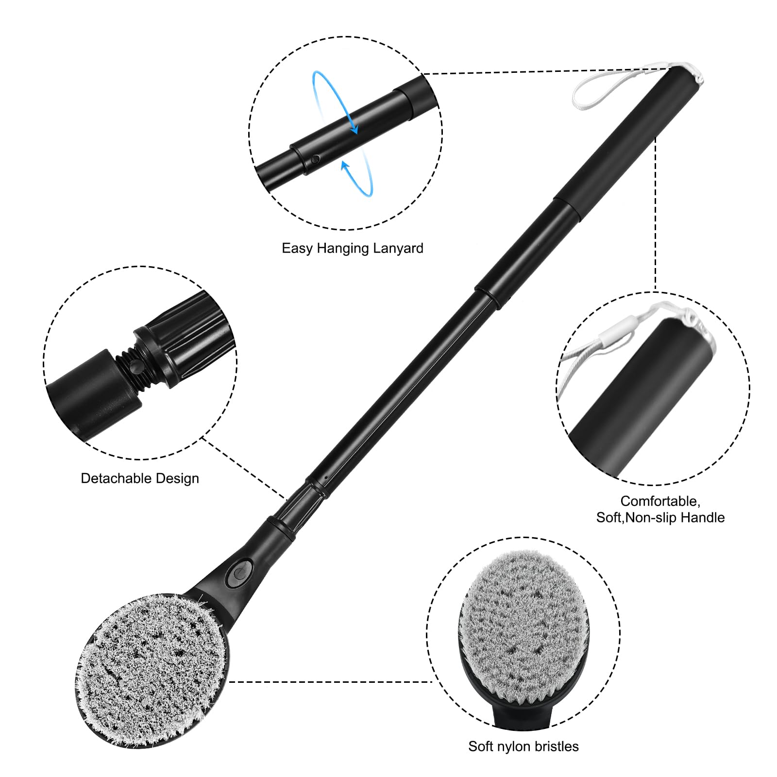 BTideas long-handle back brush provides wide coverage for hard-to-reach areas