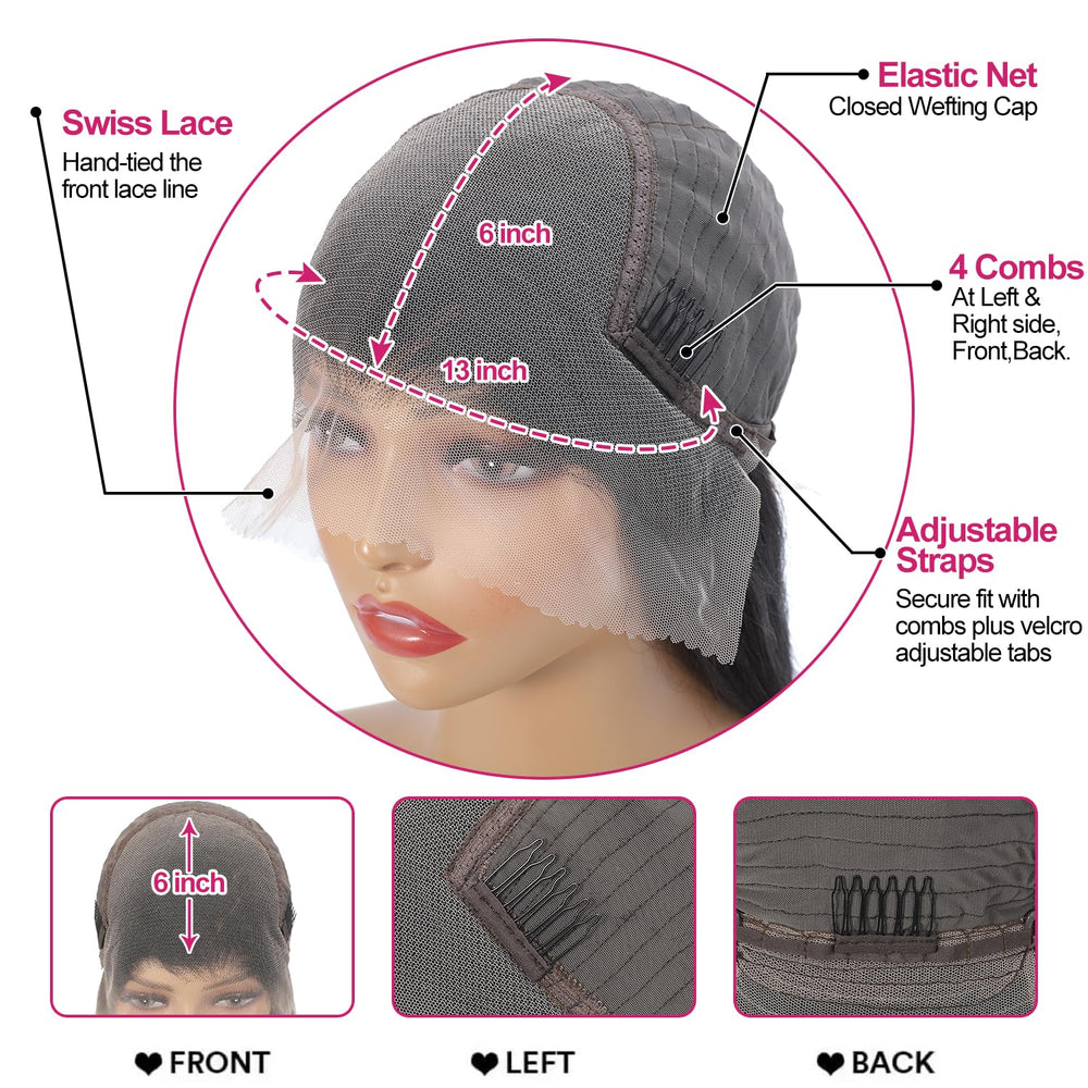 Btomar cap size 21.5-22.5 in adjustable wig for comfortable fit.