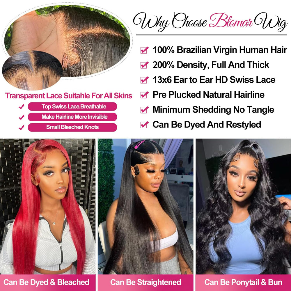 Btomar pre-plucked HD lace-front wig with natural hairline for seamless part.