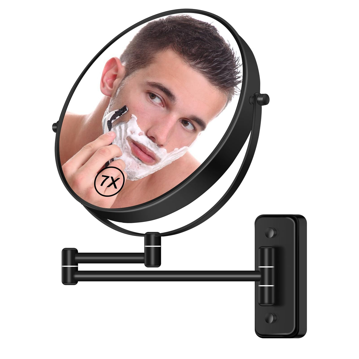 BTremary 8-inch wall-mount mirror shows 1x and 7x views for precise makeup