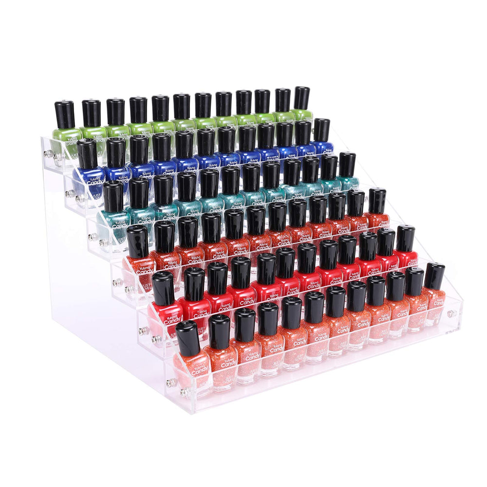 BTremary clear nail polish display assembly keeps bottles accessible in a tidy rack.