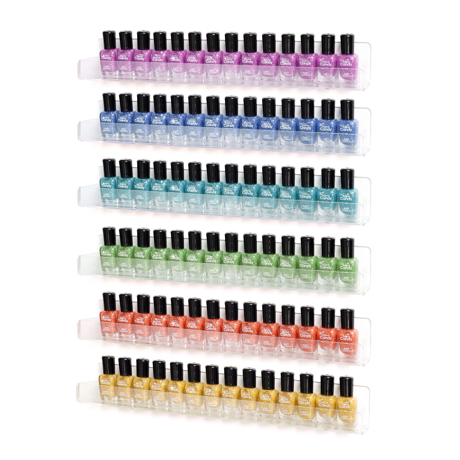 BTremary nail-polish wall-mount shelf six clear tiers for quick color matching.