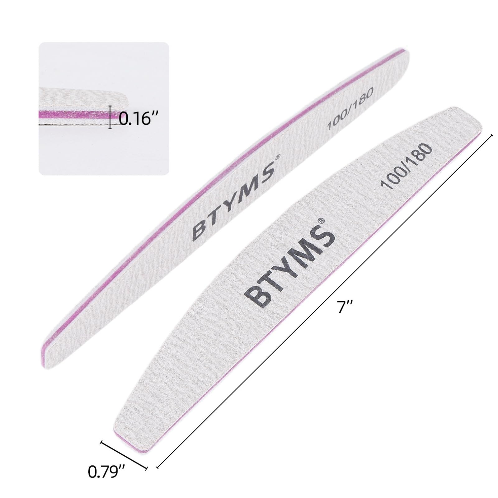 BTYMS 100-grit coarse side for quick shaping of acrylics and thick natural nails