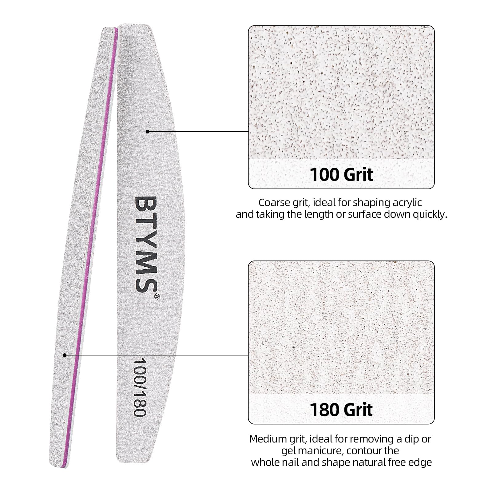BTYMS 180-grit fine side to refine edges and smooth natural nails