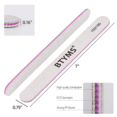 BTYMS nail files with 100 grit for acrylic nails to shorten and shape side walls.