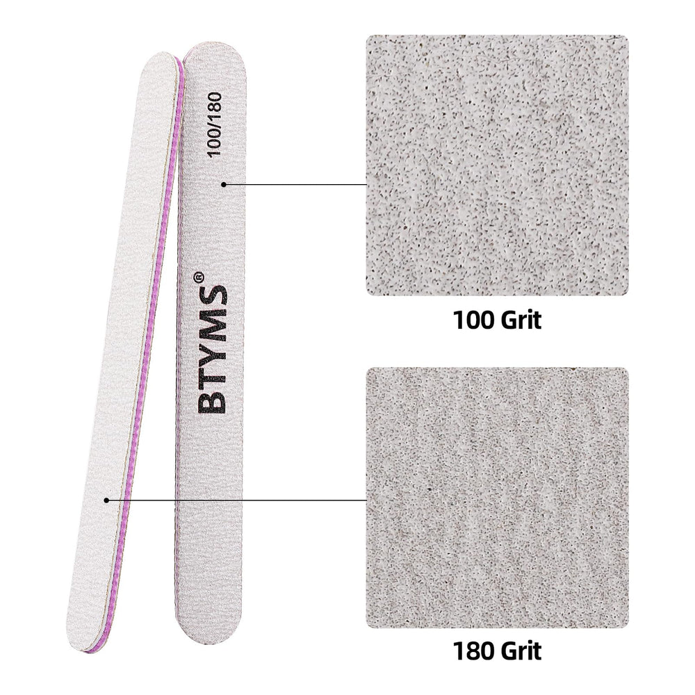 BTYMS nail files 180 grit for removing gel layers on extended or fake nails.