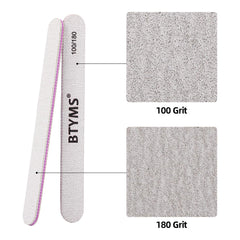 BTYMS nail files 180 grit for removing gel layers on extended or fake nails.