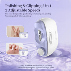 Bubbacare nail clipper polisher function demonstrates gentle shaping and shine