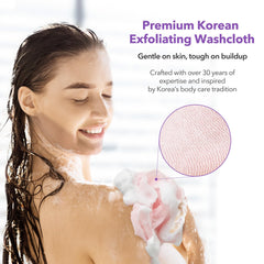 BubblyMe washcloth demonstrates back-scrub coverage for full-body cleansing