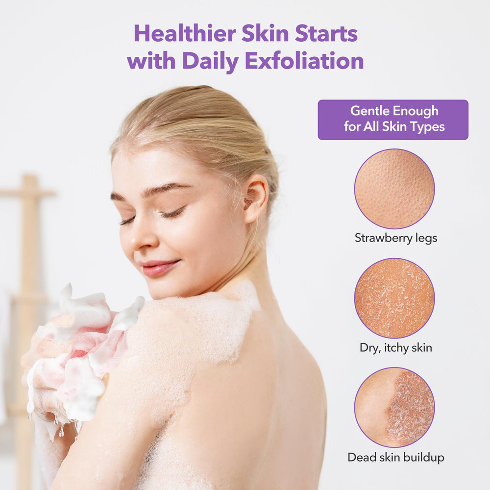 BubblyMe 11x37 inch washcloth provides full-body coverage in one pass