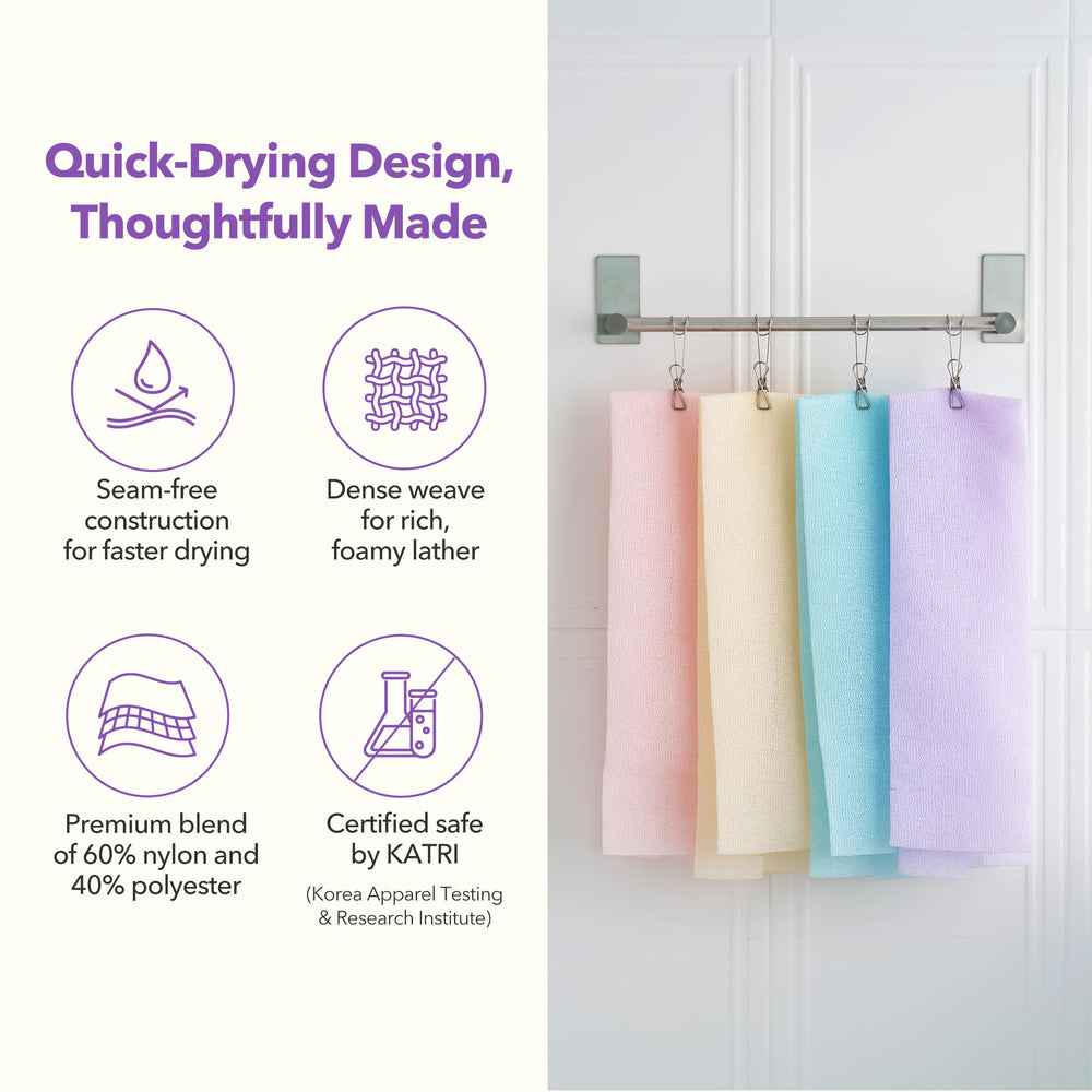 BubblyMe Korean washcloth creates rich foam with body wash for a refreshing cleanse