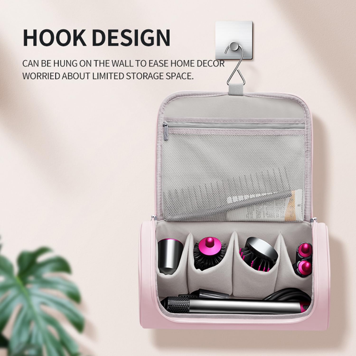 BUBM Dyson Airwrap travel case interior with main pocket and four padded slots.