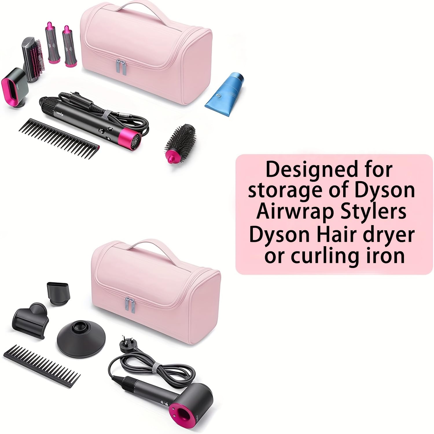 BUBM Dyson Airwrap travel case metal hanging hook in use.