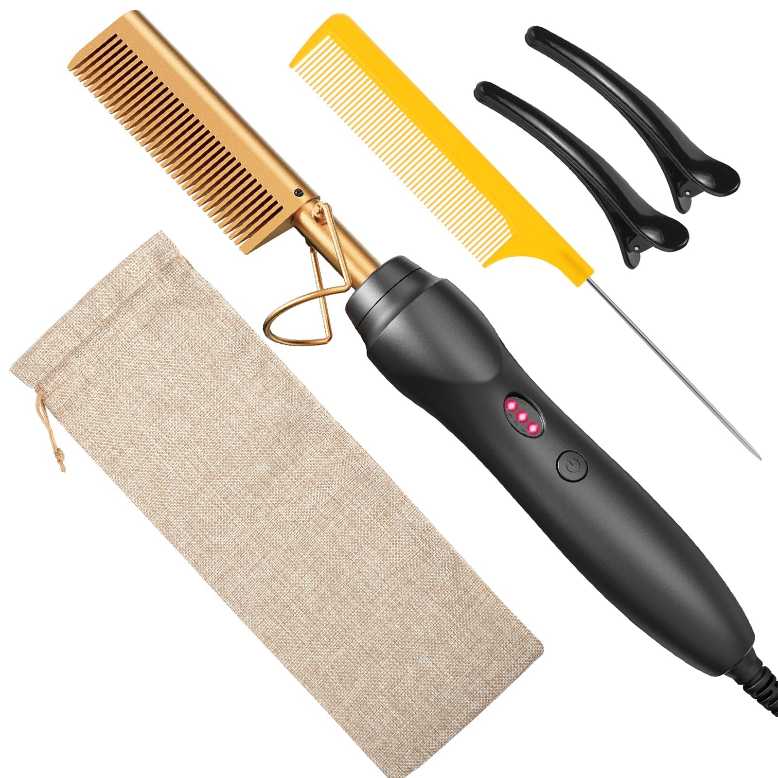 BudiGl hot comb shows 1-in-1 design for curling, waving, and straightening.