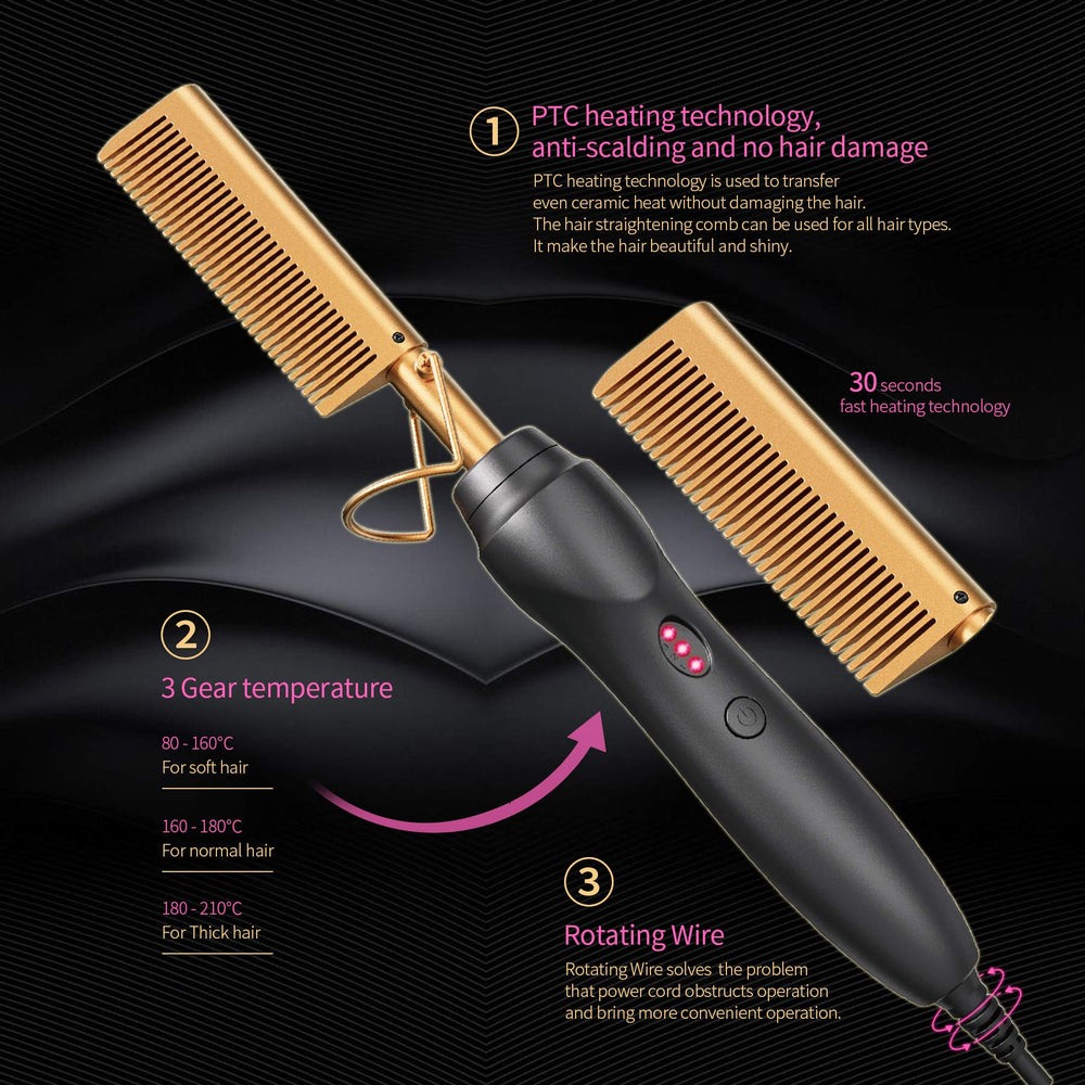 BudiGl hot comb ceramic plates close-up highlights even heat distribution for smooth results.