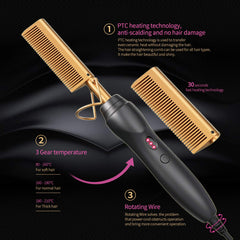 BudiGl hot comb ceramic plates close-up highlights even heat distribution for smooth results.