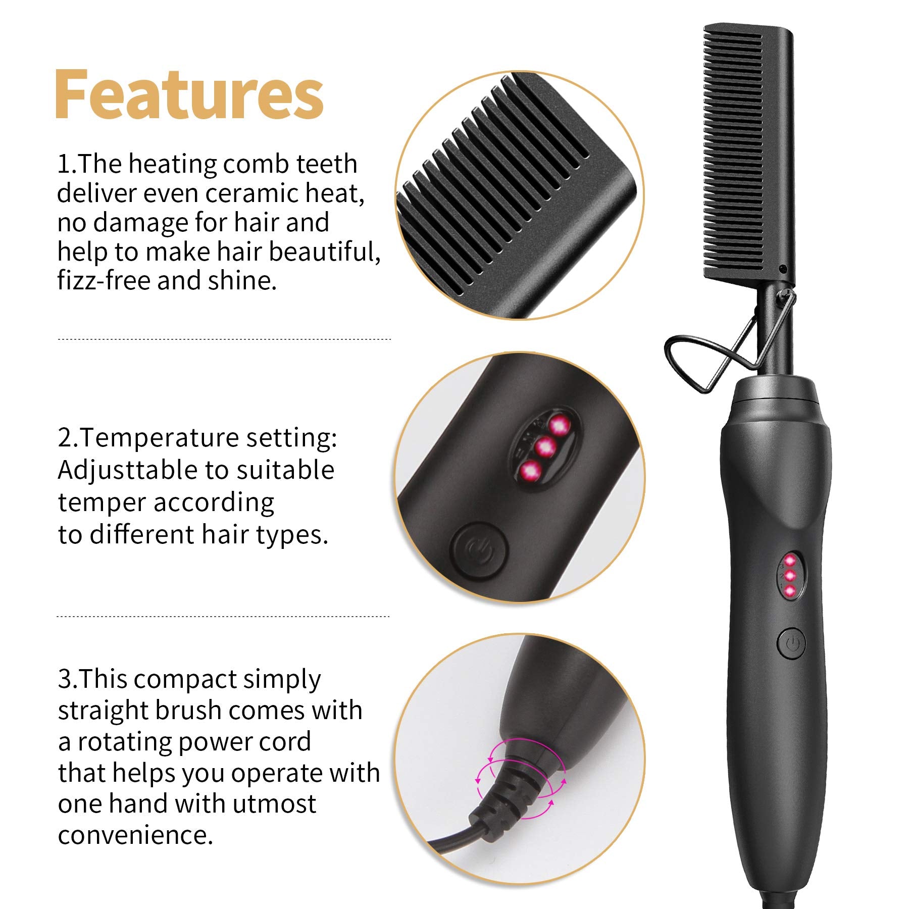 BudiGl hot comb in use on hair, beard, or wig styling
