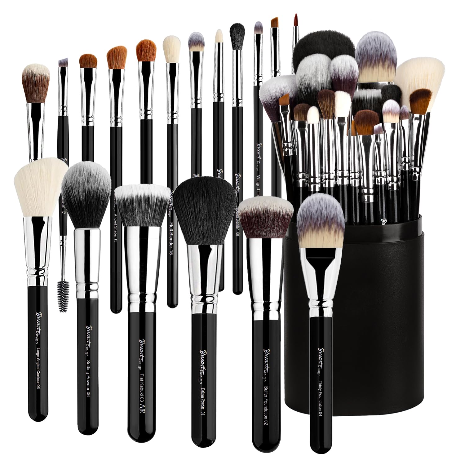 Bueart Design holder case closeup demonstrates organized storage for travel-ready makeup routines.