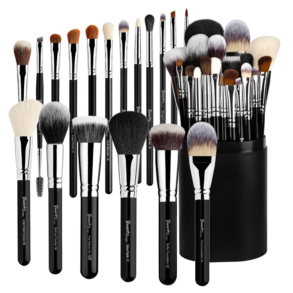 Bueart Design holder case closeup demonstrates organized storage for travel-ready makeup routines.