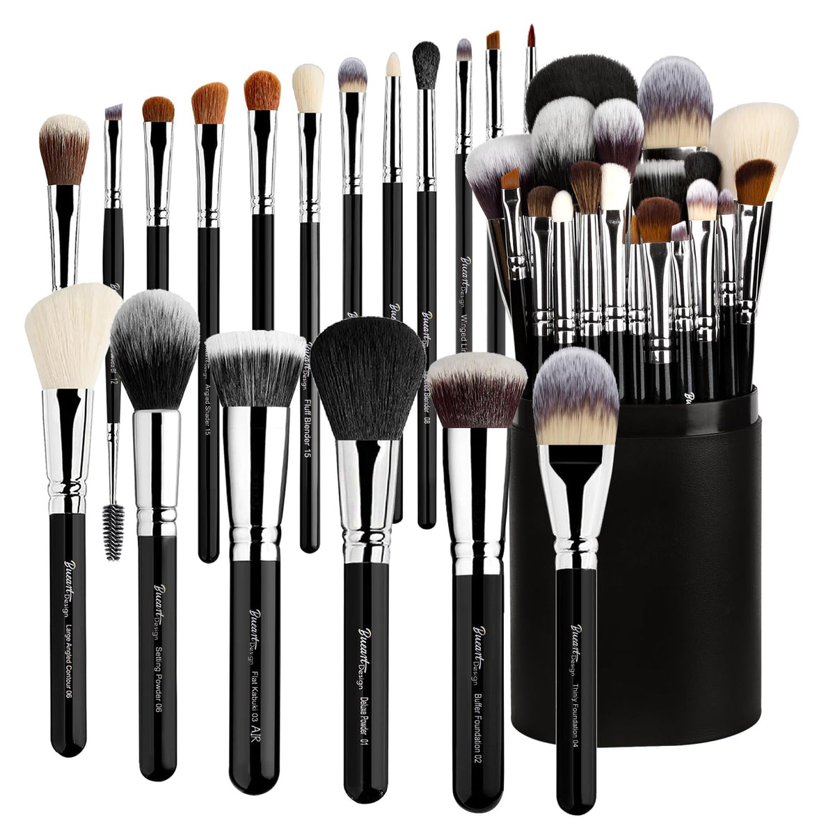 Bueart Design holder case closeup demonstrates organized storage for travel-ready makeup routines.