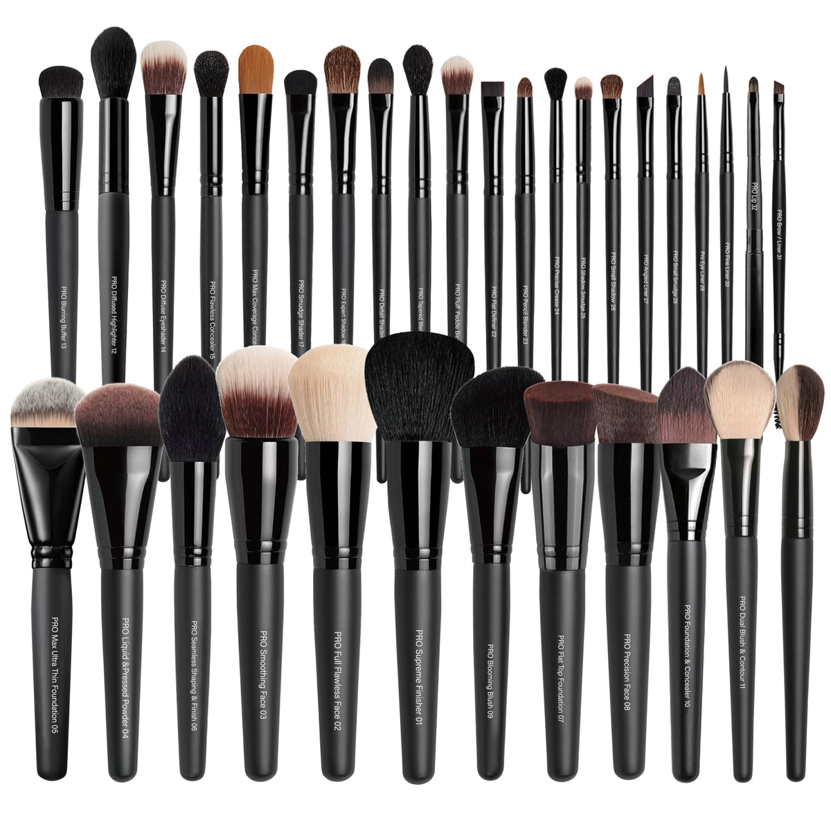 Bueart Design 32pcs brush set case open for comprehensive makeup application