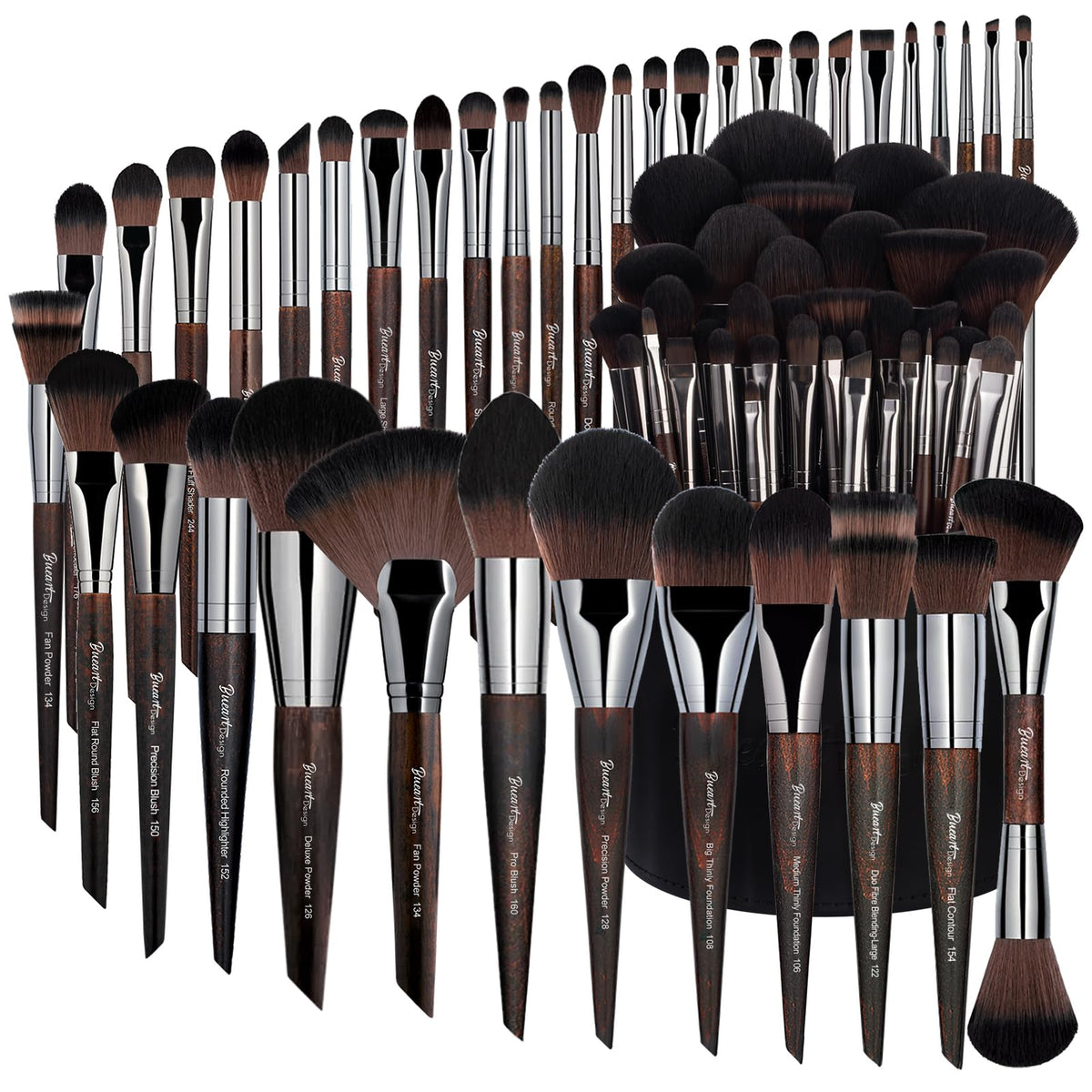 Bueart Design 38Pcs brush set laid out for full-face makeup application and professional blending.
