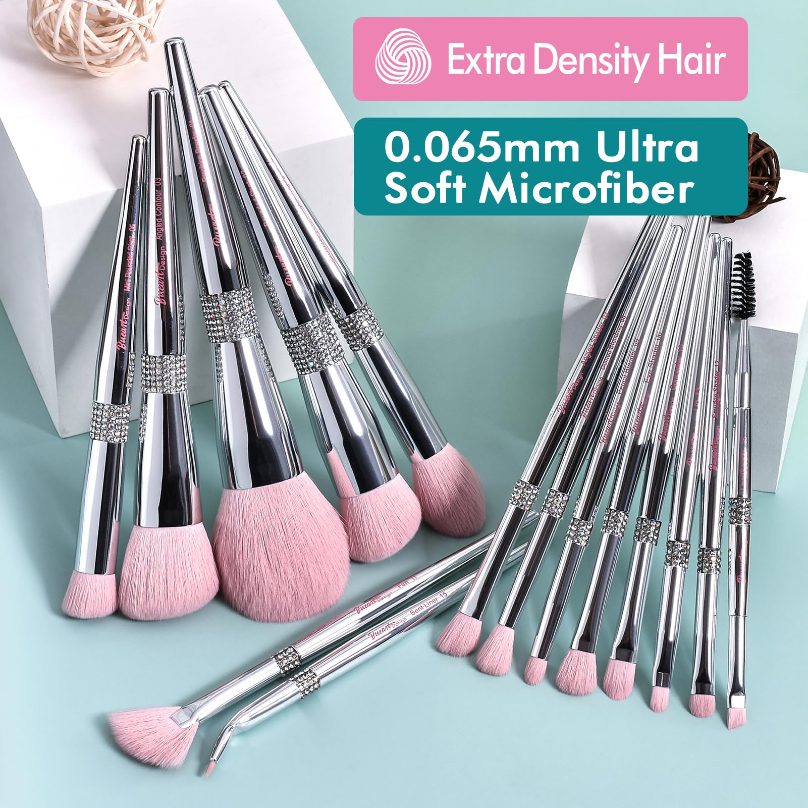 Bueart Design blush brush offers soft powder pickup for natural-looking color.