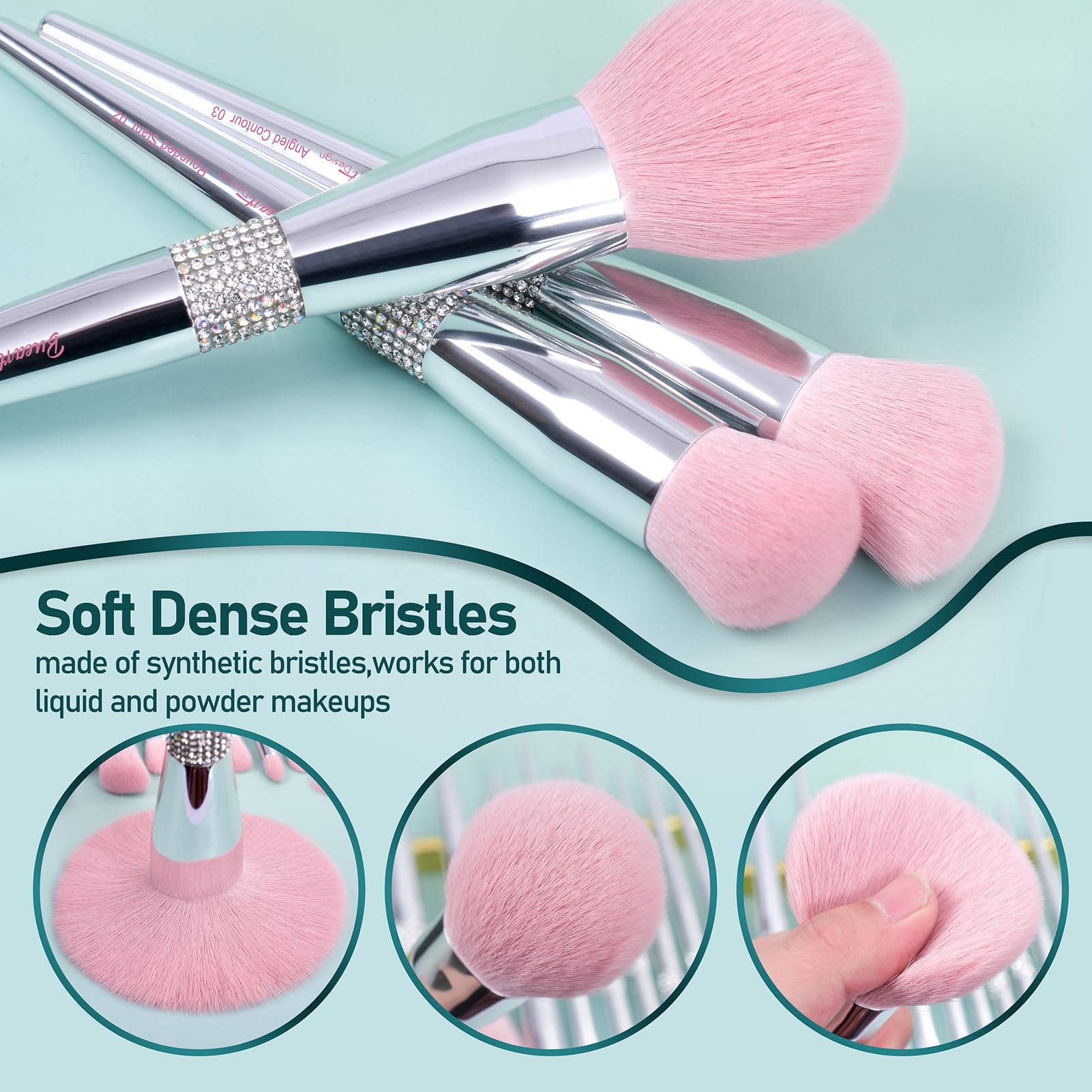 Bueart Design elegant pink brush holder keeps tools organized on vanity.