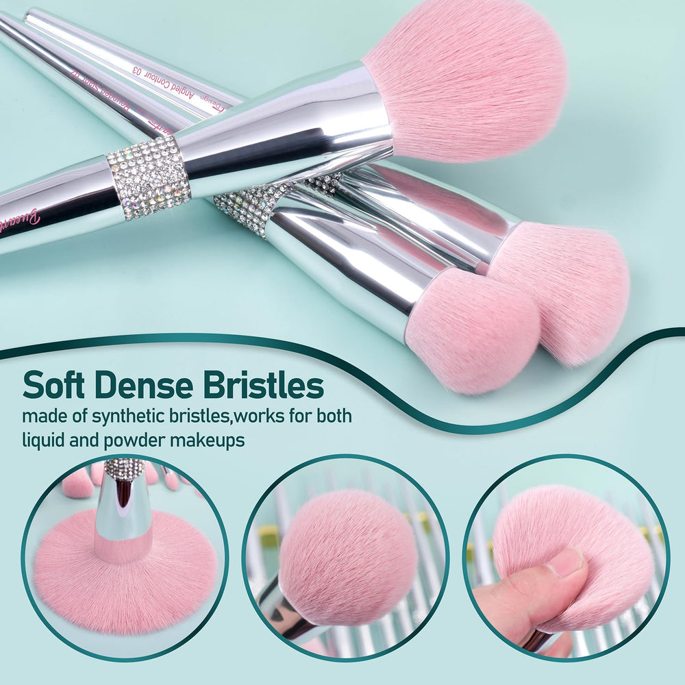Bueart Design elegant pink brush holder keeps tools organized on vanity.
