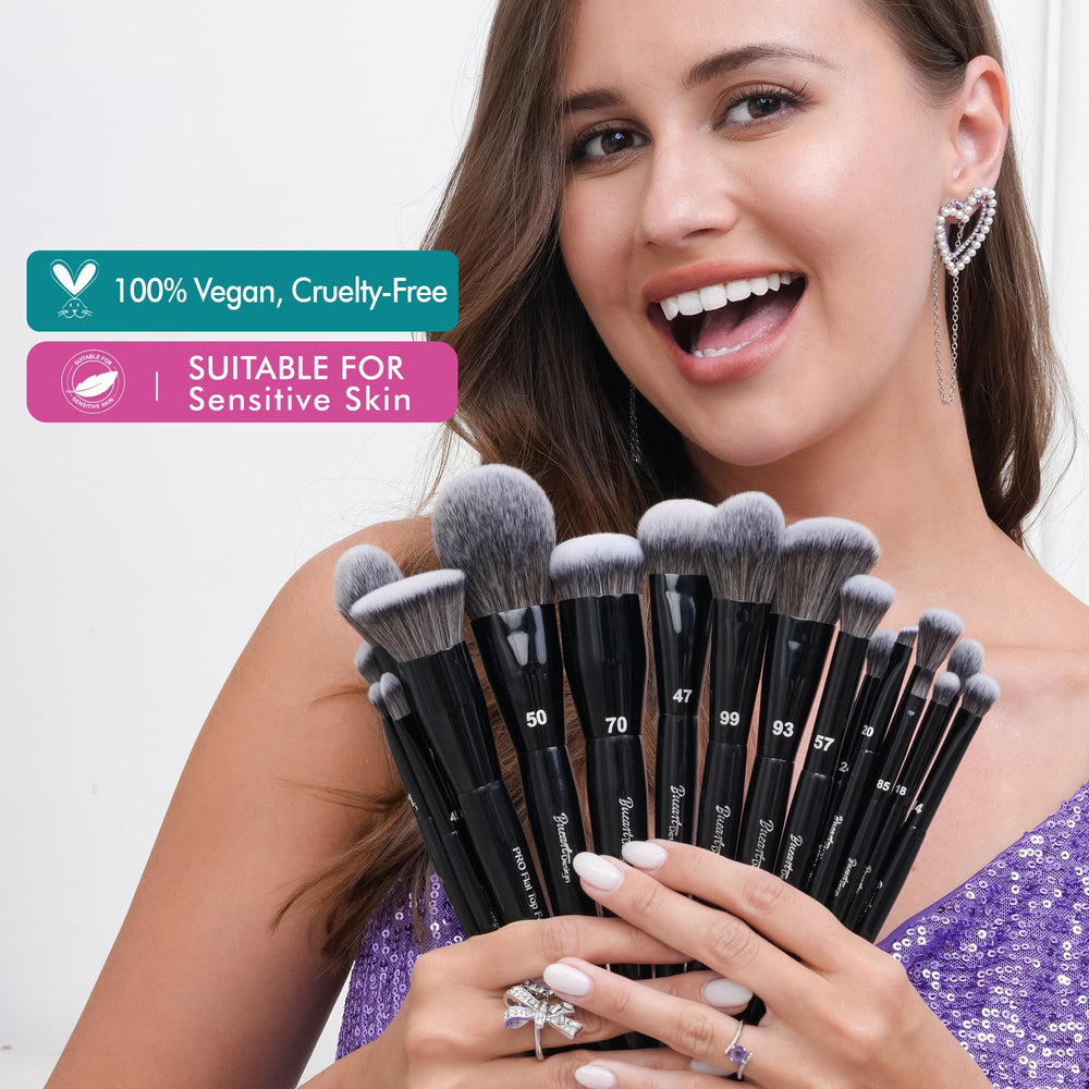 Closeup of Bueart Design labeled brushes for quick tool identification in makeup