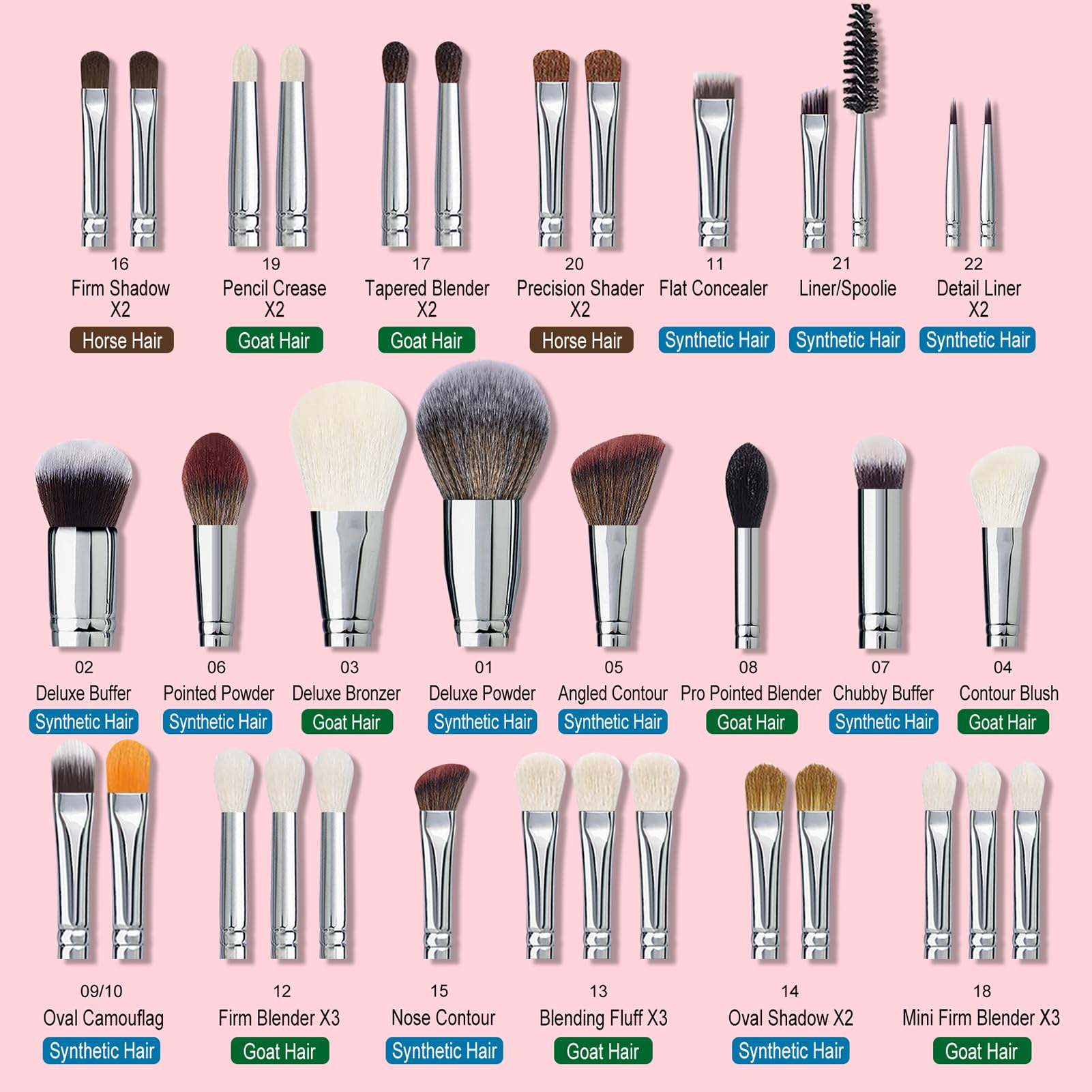 Bueart Design Pro premium synthetic brushes provide versatile application and silky touch