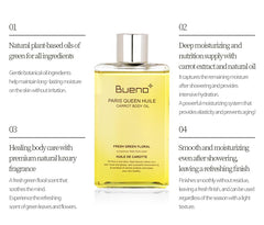 Bueno+ carrot extract close-up highlights nourishing pharmaceutical-grade formula