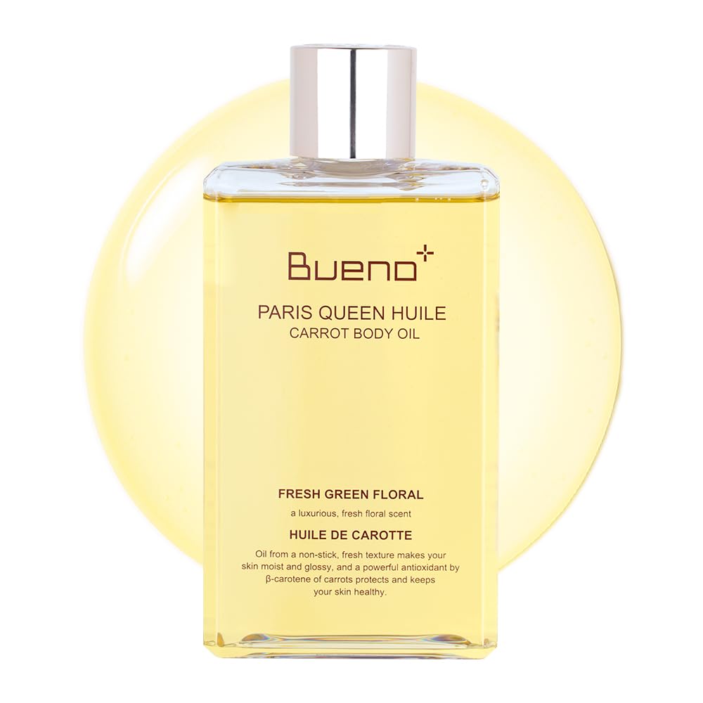 Bueno+ Paris Queen Huile carrot bottle front shows premium hydrating oil