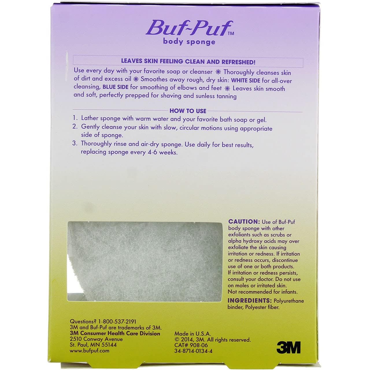 Buf-Puf Body Sponge dermatologist-developed claim emphasized in packaging.