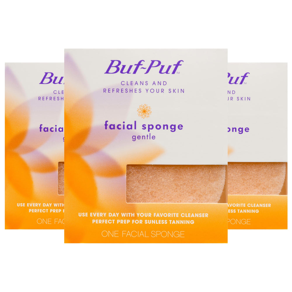 Buf-Puf Gentle Facial Sponge close-up shows soft texture for gentle cleansing.